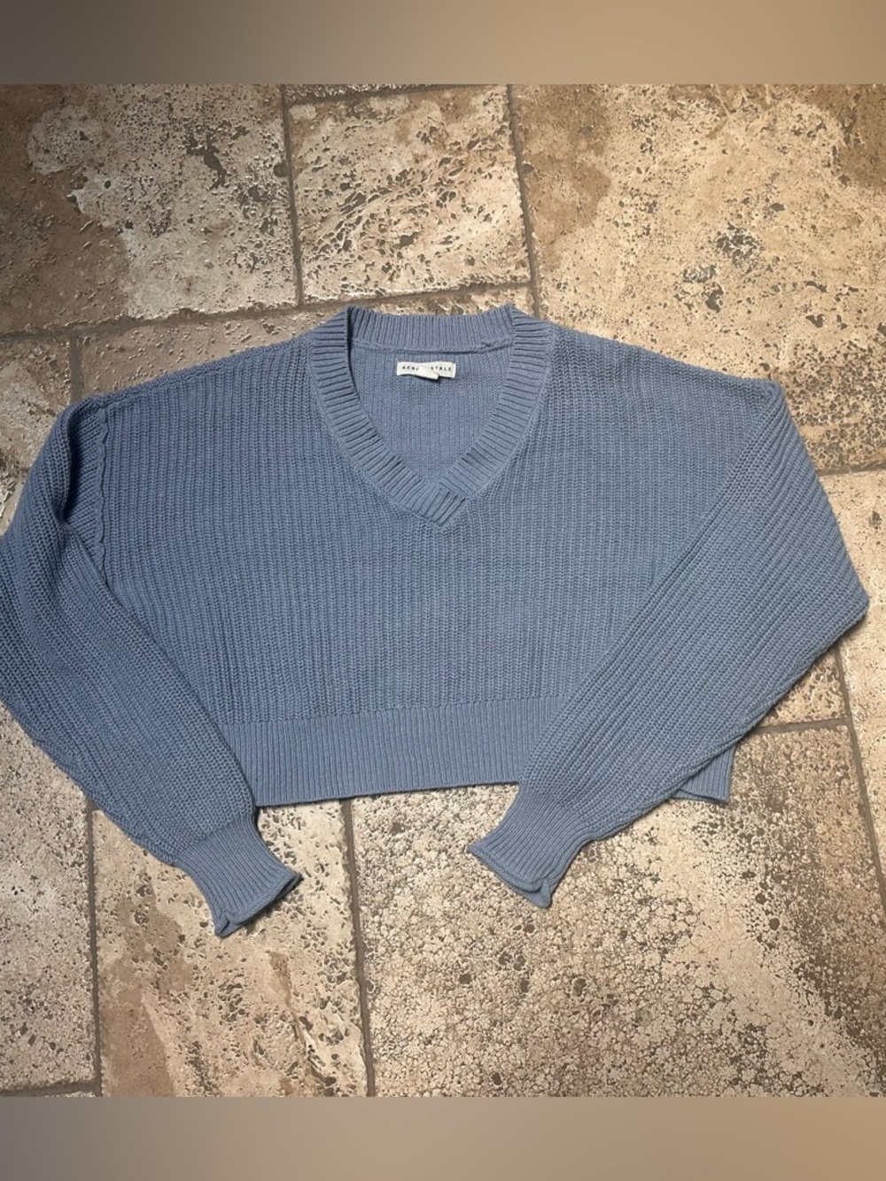 Aeropostale Cropped V-Neck Sweater - Light Blue Size S